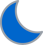 Symbol i form av en blå halvmåne med grå kant. Denna symbol står för verksamhet riktad till besökare med AST-diagnos på Mariehems fritidsgård.