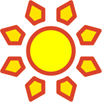 Symbol i form av en gul/orange sol med röda kanter. Denna symbol står för verksamhet riktad till besökare på Mariehems fritidsgård som går eller har gått i särskola eller träningsskola.